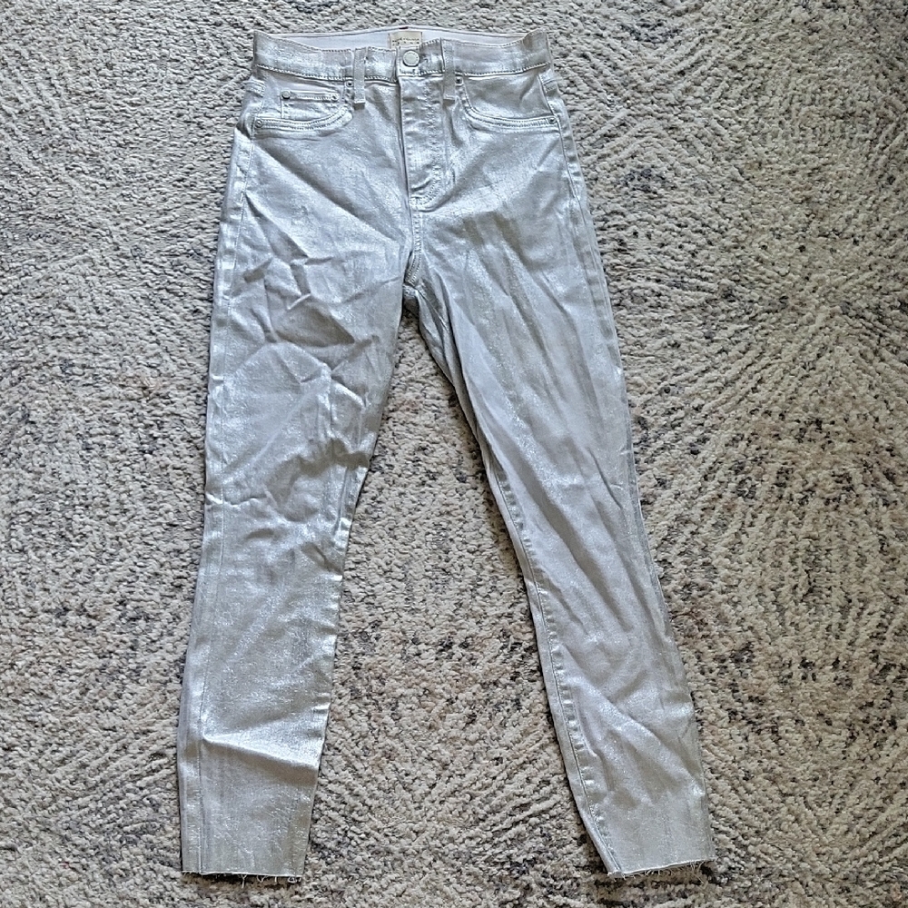 Alice+Olivia Jeans Good High Rise Silver Foil Skinny Jeans Size 26